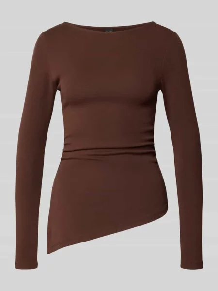 Bluzka z długim rękawem o kroju slim fit z mieszanki bawełny z asymetrycznym dołem Gina Tricot