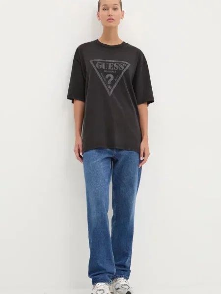 T-shirt GUESS Go Vintage Triangle Tee Jet Black Multi M czarna