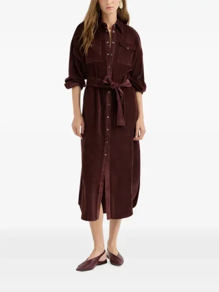Rochie tip cămașă Brunello Cucinelli de catifea cord maro