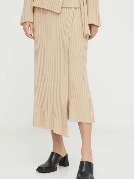 Fustă midi By Malene Birger până la genunchi bej