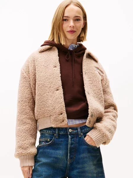 Tommy Jeans kurtka pluszowa Kobiety jednolity S brązowy