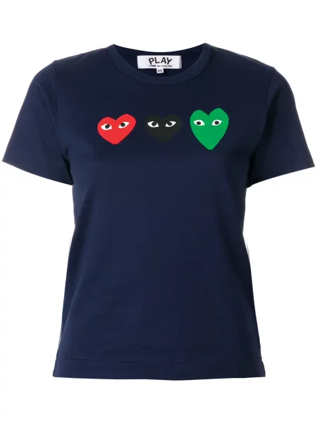 Tricou Comme Des Garcons Play cu imagine cu motiv cu inimi albastru