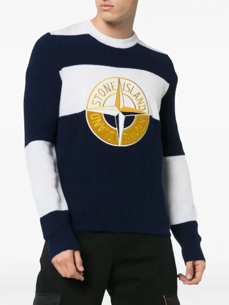 Prugasti džemper Stone Island s okruglim izrezom kamenje plava