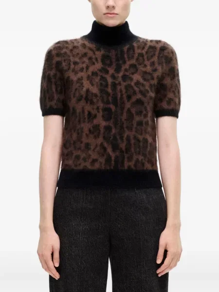 Pulover Adam Lippes cu imagine cu model leopard maro
