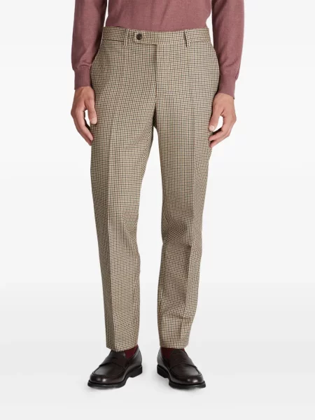 Pantaloni Slowear de lână în carouri maro