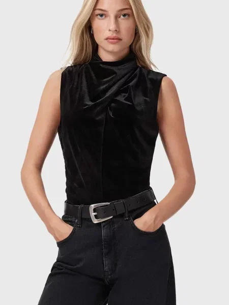 AllSaints bluză uni negru