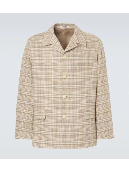 Ленено карирано яке Auralee бежово