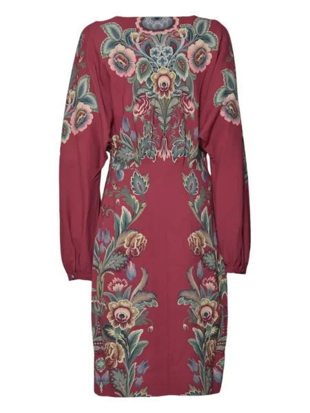Rochie Etro cu model floral cu decolteu în V de costum roșu