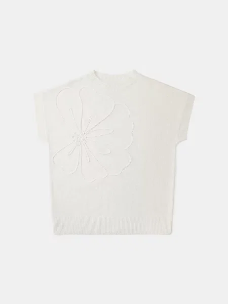 Светр без рукавів із рельєфною квіткою білий