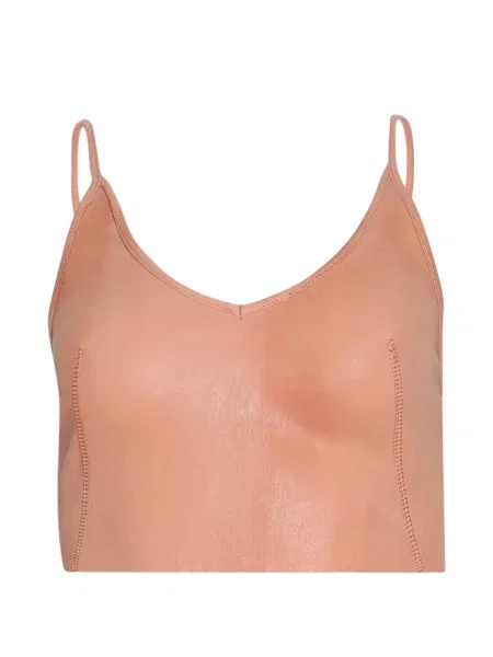 Top Rick Owens din piele cu decolteu în V portocaliu