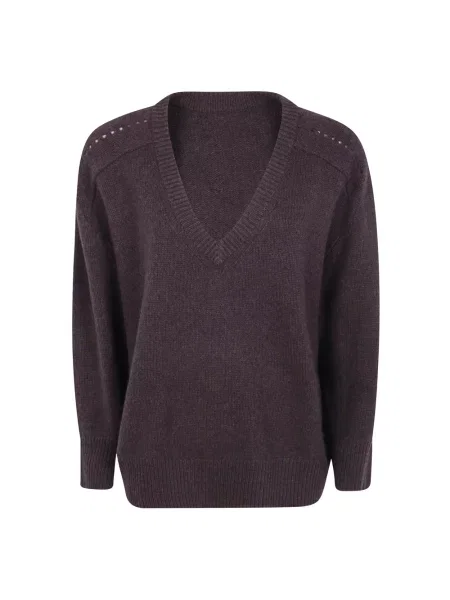 Sweter Kujten z dekoltem w serek brązowy
