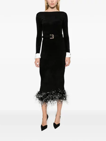 Rochie midi Self-portrait cu pene tricotate negru