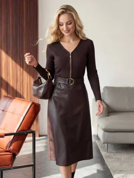 Сукня міді Dressa екошкіра коричневий