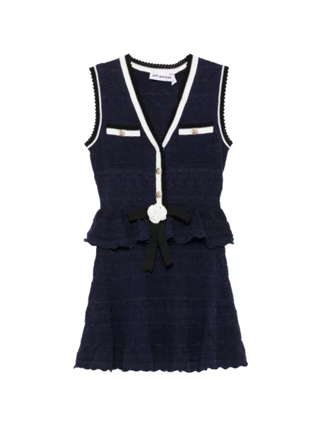 Rochie mini Self-portrait cu funde tricotate albastru