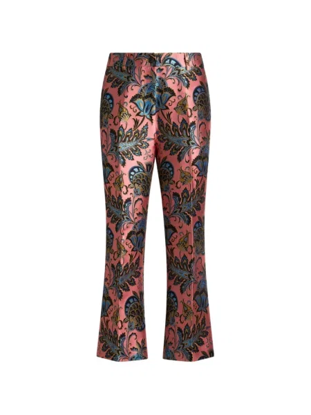 Pantaloni Etro cu model floral din jacard evazate roz
