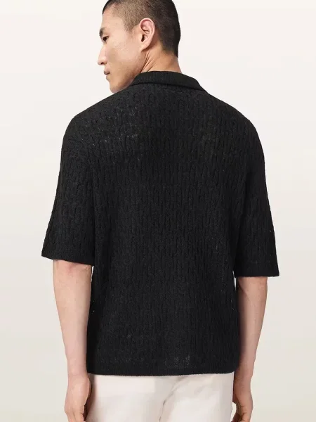 Tricou polo Allsaints de lână negru