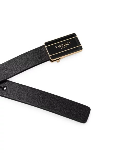 Curea Twinset din piele cu autograf negru