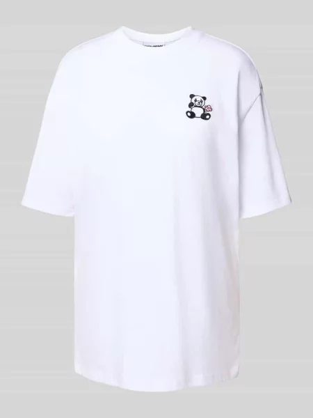 T-shirt o kroju oversized z wyhaftowanym motywem Review biała