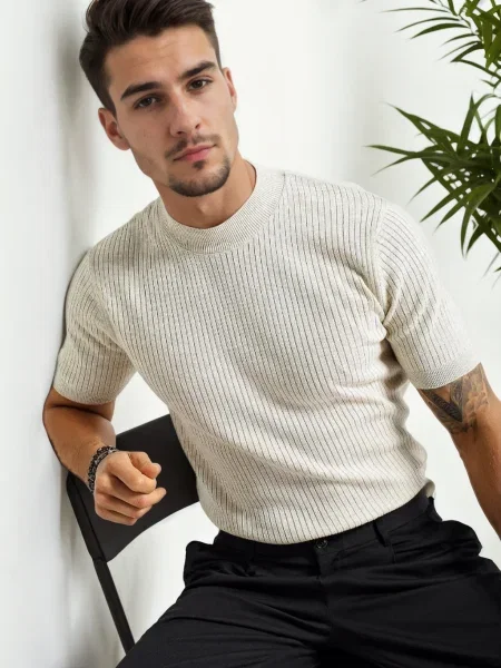 Pulover Dewberry tricotate cu mâneci scurte cu decolteu în U negru