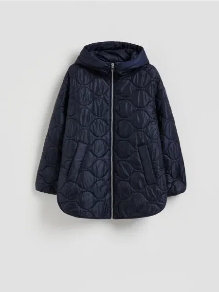 Reserved Geacă matlasată cu glugă bleumarin