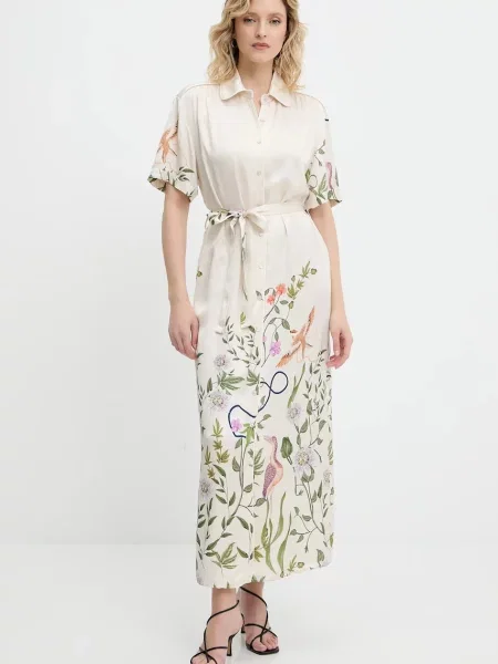 Answear Lab sukienka maxi prosta beżowy