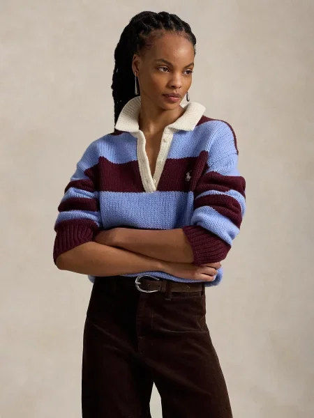 Polo Ralph Lauren Sveter kráľovská modrá / vínovo červená biela