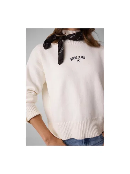 Pulover Guess clasic de lână alb