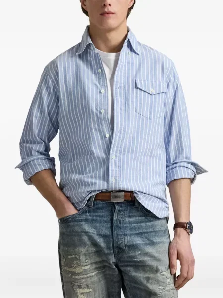 Tricou polo Polo Ralph Lauren cu imagine cu dungi din țesătură twill albastru