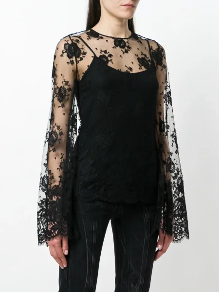 Bluză Givenchy cu model floral transparente din dantelă negru