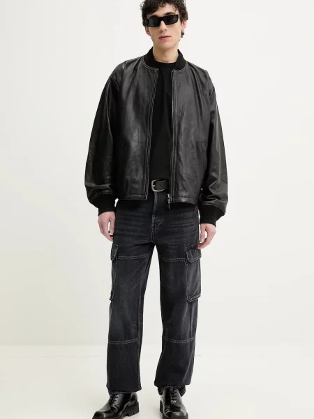 Kožená bunda bomber Diesel L-KHAT JACKET čierna