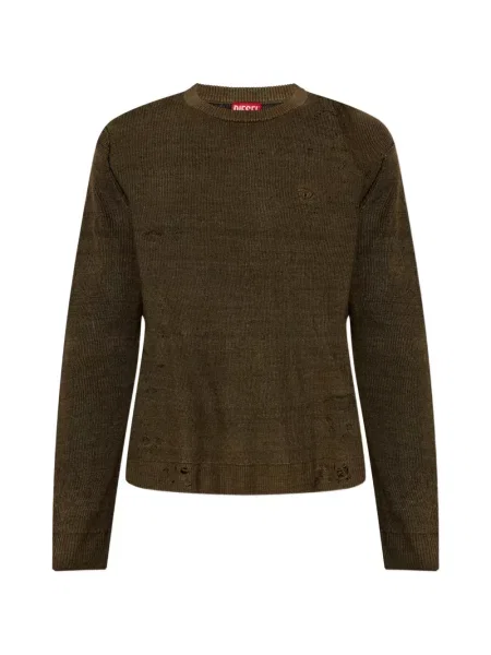 Pulover Diesel zdrențuiți cu decolteu rotund verde