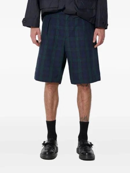 Pantaloni scurți Engineered Garments în carouri plisate albastru
