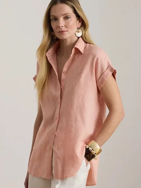 Lauren Ralph Lauren srajca lanena oranžna