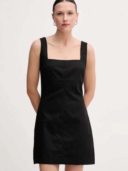Calvin Klein Jeans sukienka z domieszką lnu mini dopasowana czarny