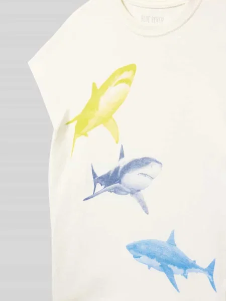 T-shirt z nadrukiem z motywem i okrągłym dekoltem Blue Seven biała