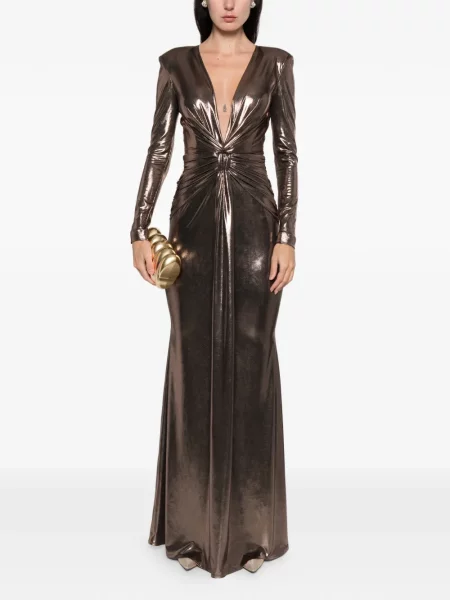 Rochie maxi Cristallini lungă de costum maro