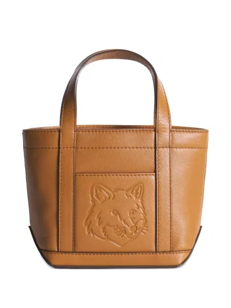 Geanta de piele Maison Kitsune din piele maro