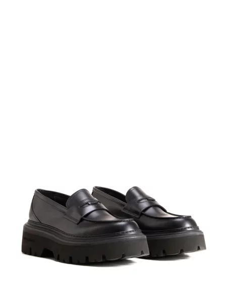 Pantofi loafer Woolrich din piele cu vârf rotund negru