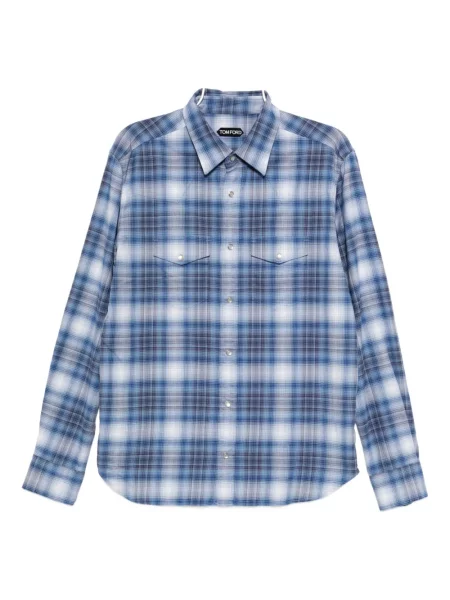 Kostkovaná keprová košile Tom Ford modrá