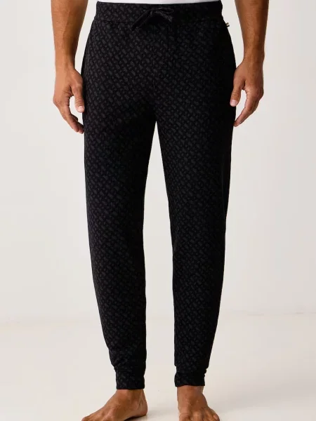 BOSS pyžamové nohavice pánske s bavlnou WaffleAOP Cuff Pants čierna