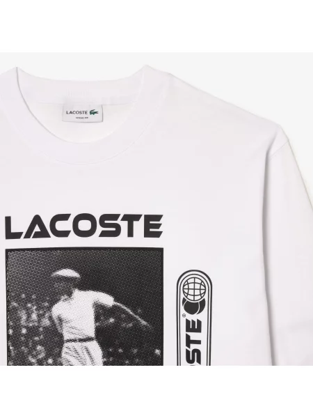 Lacoste Koszulka Loose Fit Z Nadrukiem René biała