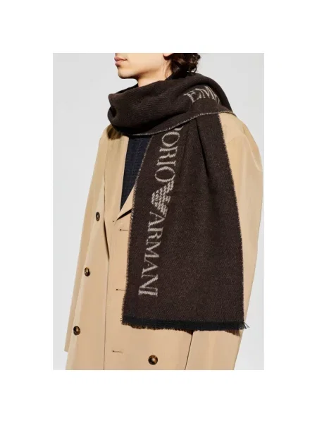 Szal Emporio Armani wełniana z logo brązowa