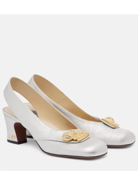 Pantofi cu toc Valentino Garavani din satin slingback argintiu