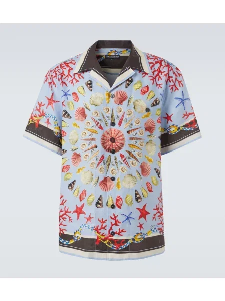 Lanena srajca Dolce&gabbana s potiskom modra