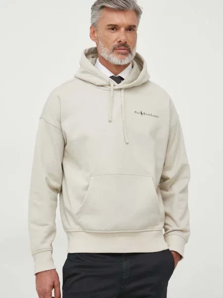 Dukserica Polo Ralph Lauren za muškarce s kapuljačom s tiskom bež