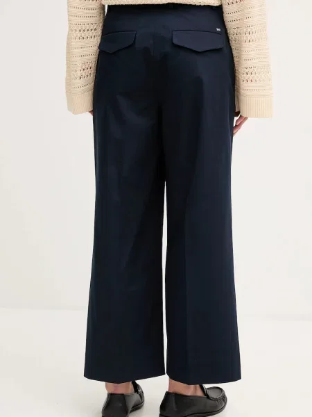 Kalhoty Tommy Hilfiger tmavomodrá široké high waist