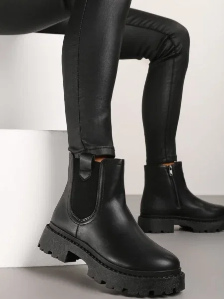 Botine Chelsea pe Talpă Groasă Liraelia negre