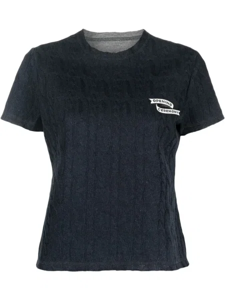 Haftowana dzianinowa koszulka Opening Ceremony niebieska