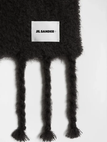 Fular Jil Sander cu franjuri tricotate negru