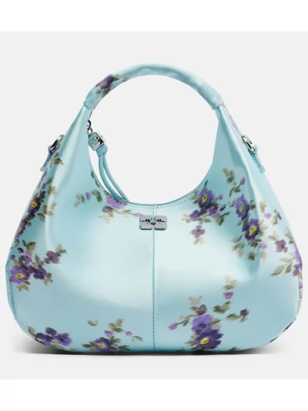 Top Ganni din satin cu model floral albastru